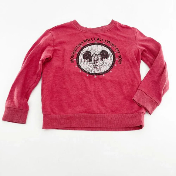 Disney Mickey Mouseketeer Sequin Sweatshirt Top Kids Size S Red Crew Neck Cotton - Picture 1 of 5